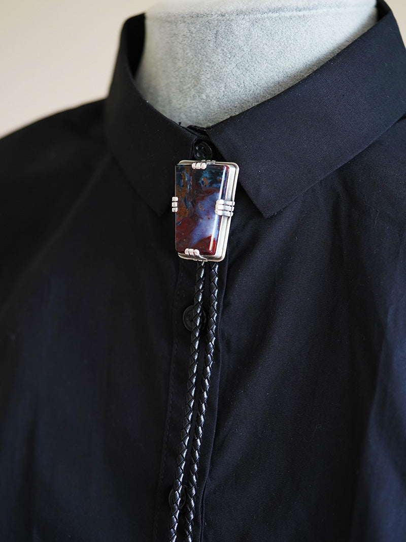 "The Stormy Ocean" — Handcrafted S999 Fine Silver Natural Pietersite Bolo Tie