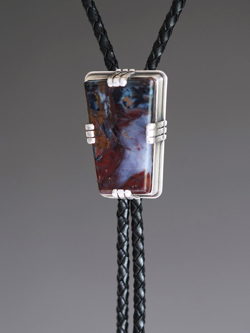 "The Stormy Ocean" — Handcrafted S999 Fine Silver Natural Pietersite Bolo Tie