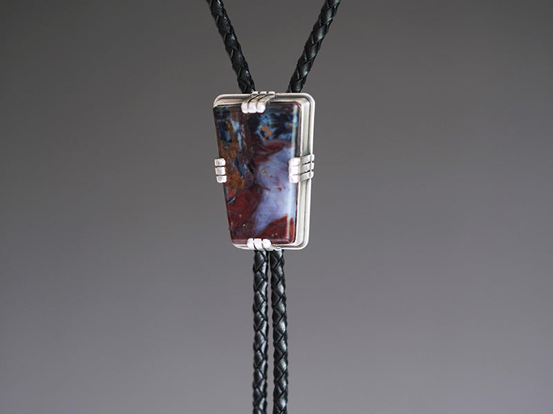 "The Stormy Ocean" — Handcrafted S999 Fine Silver Natural Pietersite Bolo Tie
