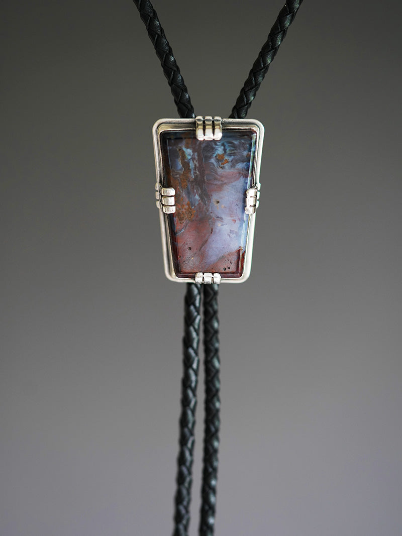 "The Stormy Ocean" — Handcrafted S999 Fine Silver Natural Pietersite Bolo Tie
