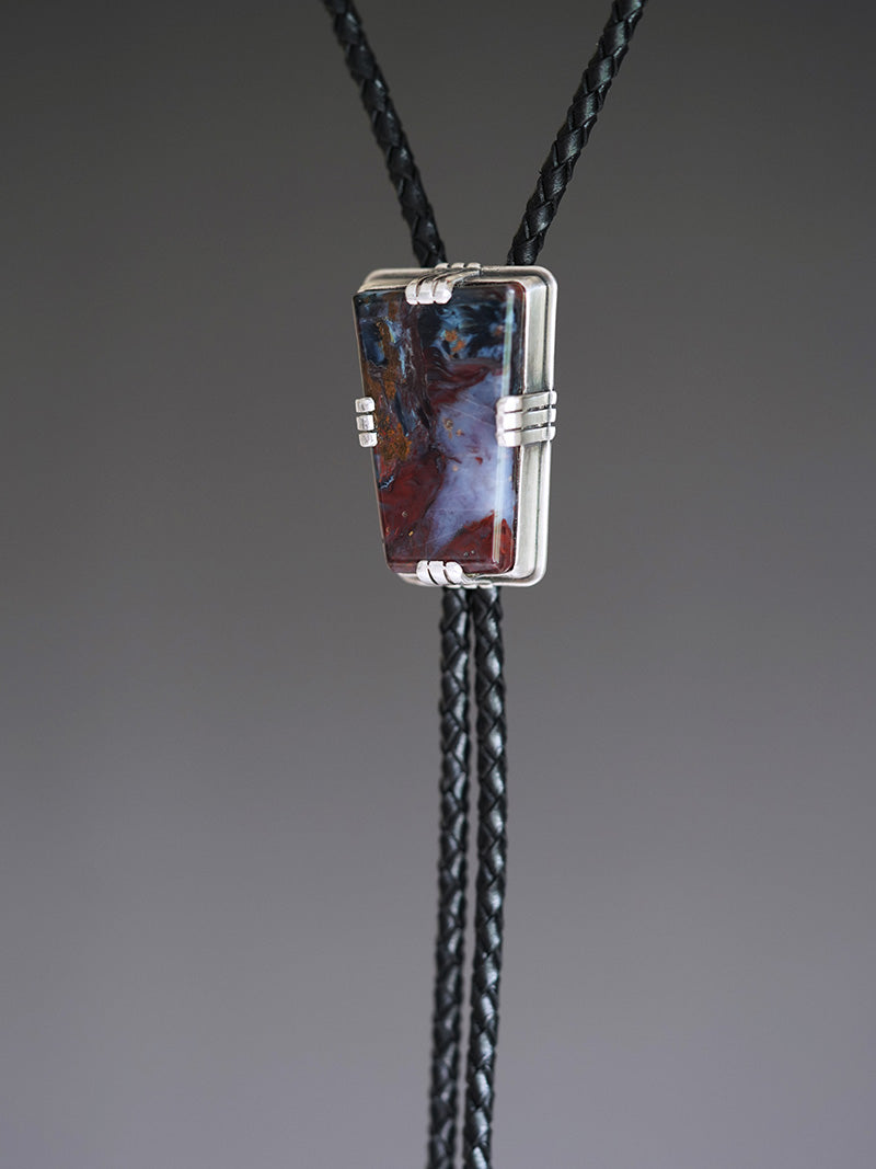 "The Stormy Ocean" — Handcrafted S999 Fine Silver Natural Pietersite Bolo Tie