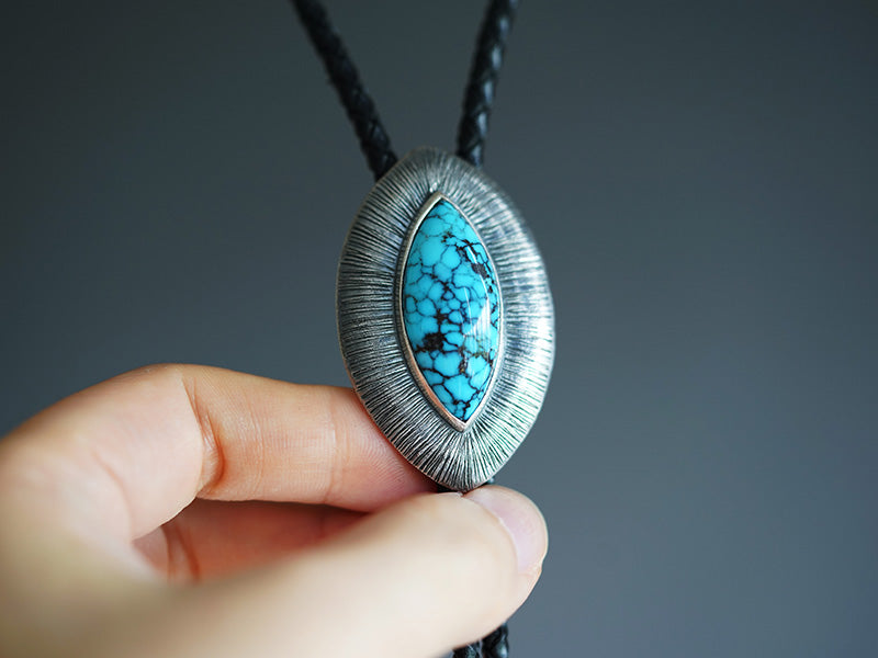 "Eye of the Firmament"— Sterling Silver Natural Turquoise Bolo Tie