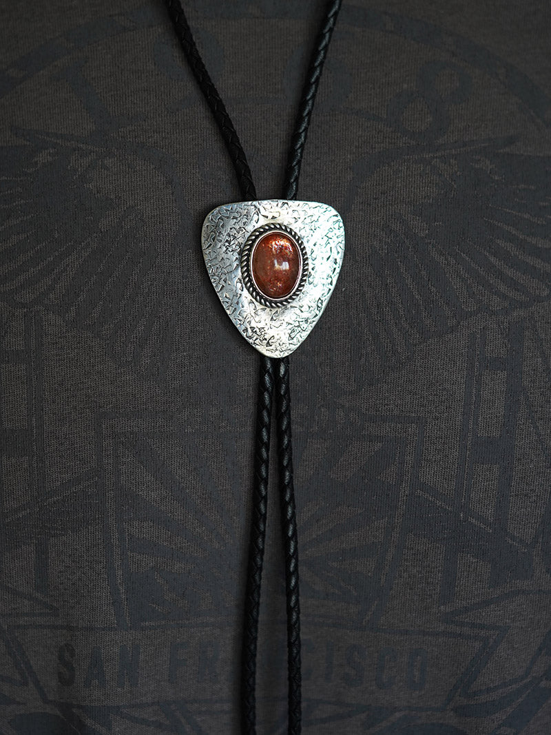 Shield of Light: Sunstone & Hammered Silver Bolo Tie