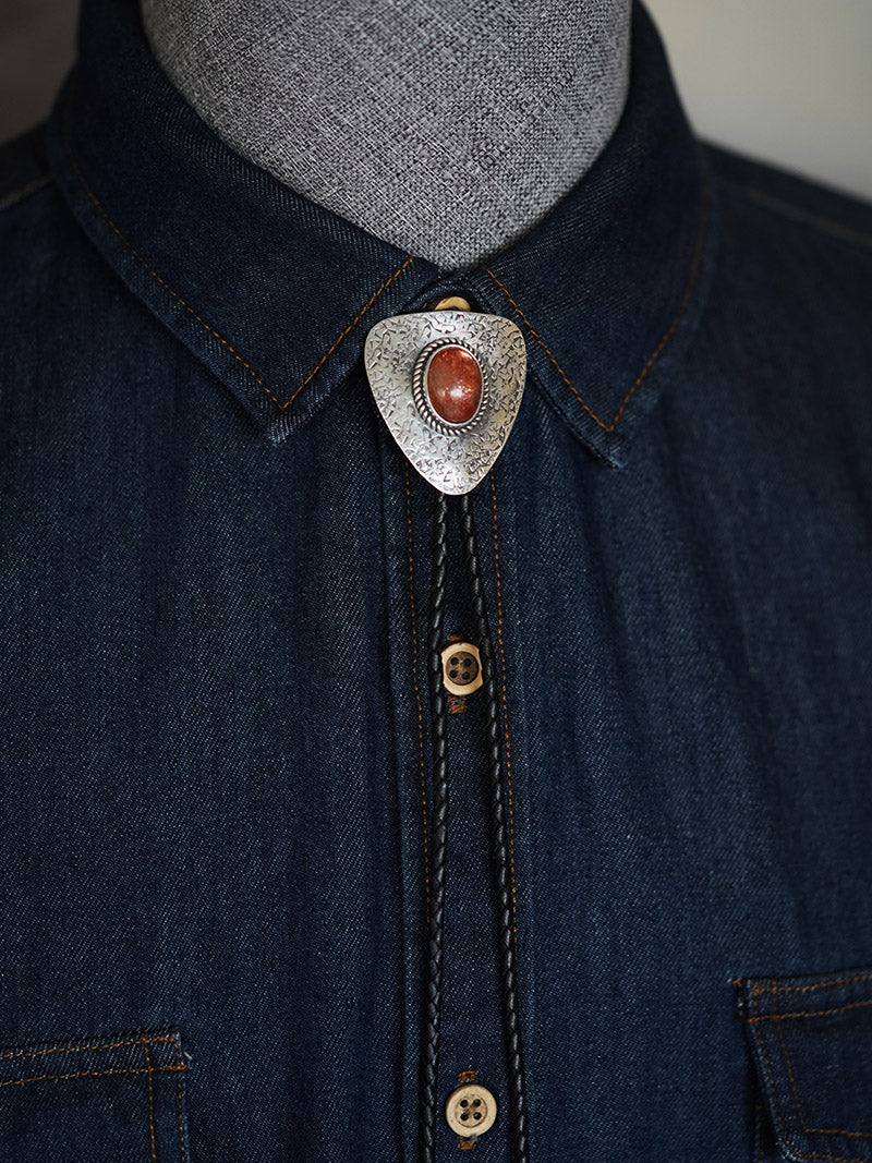 Shield of Light: Sunstone & Hammered Silver Bolo Tie