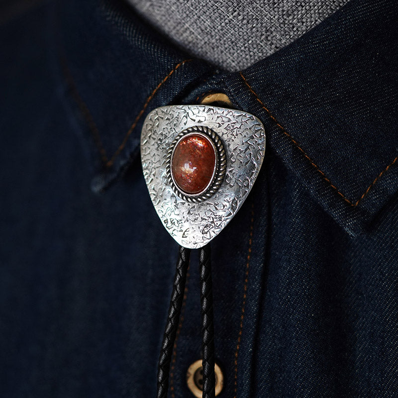Shield of Light: Sunstone & Hammered Silver Bolo Tie