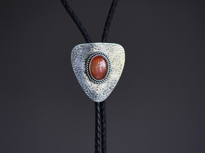 Shield of Light: Sunstone & Hammered Silver Bolo Tie