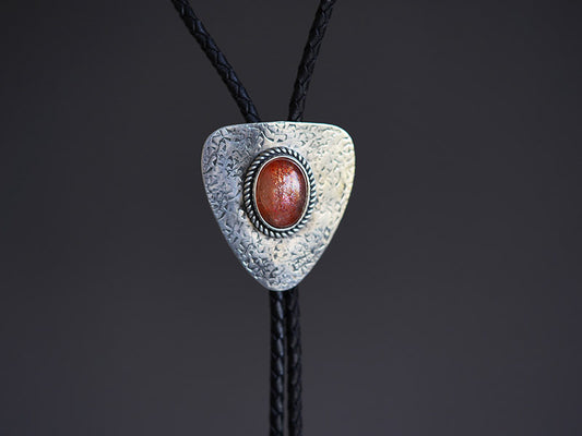 Shield of Light: Sunstone & Hammered Silver Bolo Tie