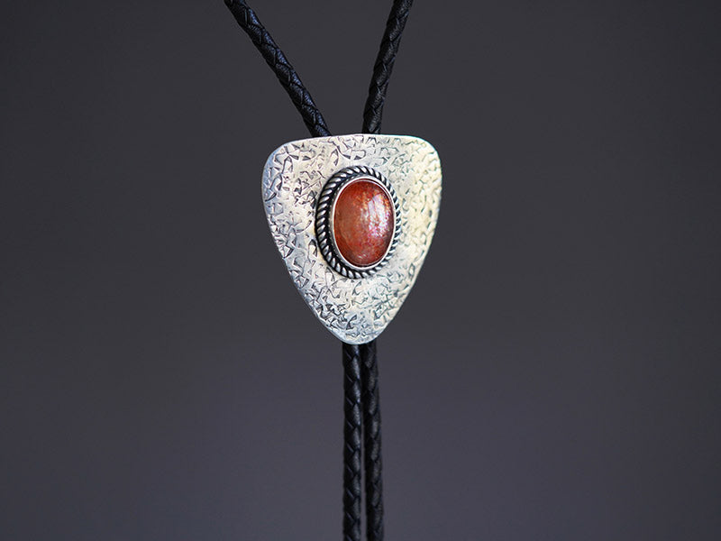 Shield of Light: Sunstone & Hammered Silver Bolo Tie