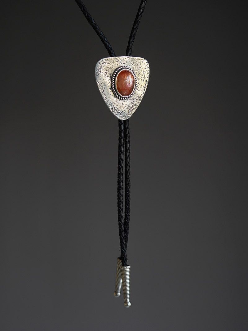 Shield of Light: Sunstone & Hammered Silver Bolo Tie