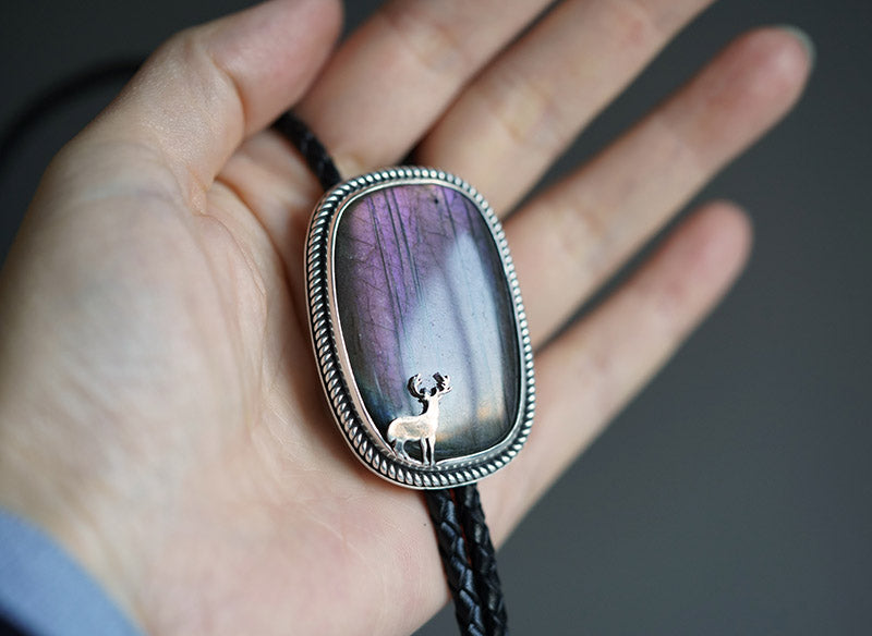 “The Elusive Stag”  Purple Labradorite Artisan Bolo Tie (One of One)