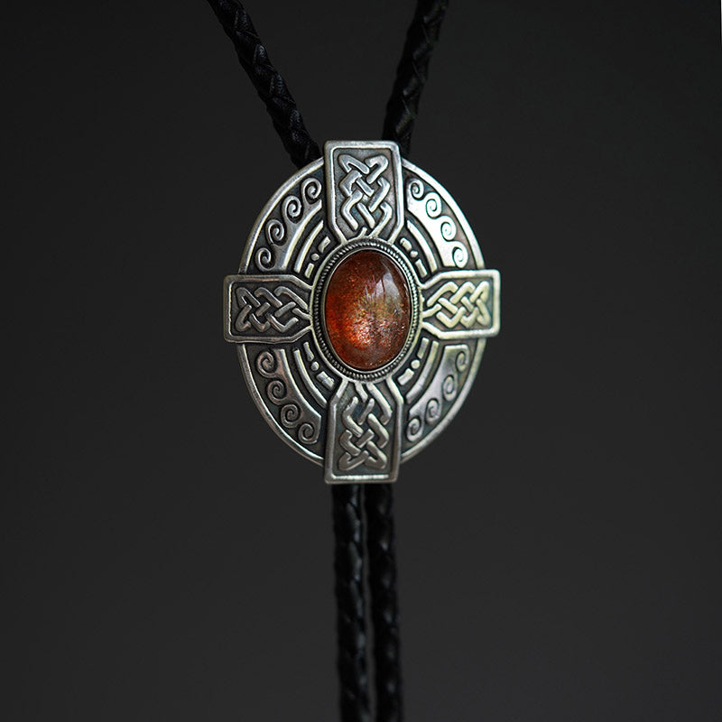 The Solis Cross：S999 Silver Celtic Knot with Sunstone Bolo Tie