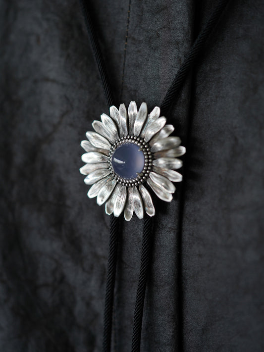 Daisy: Artisanal S999 Fine Silver Blue Agate Artifact Bolo Tie