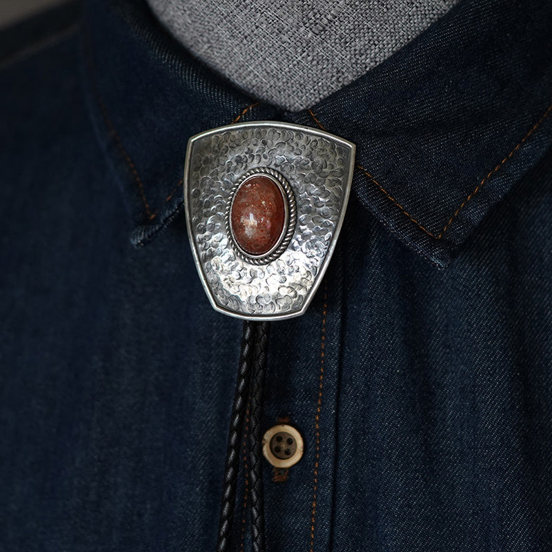 “Shield of the Paladin” S999 Fine Silver with Sunstone Bolo Tie