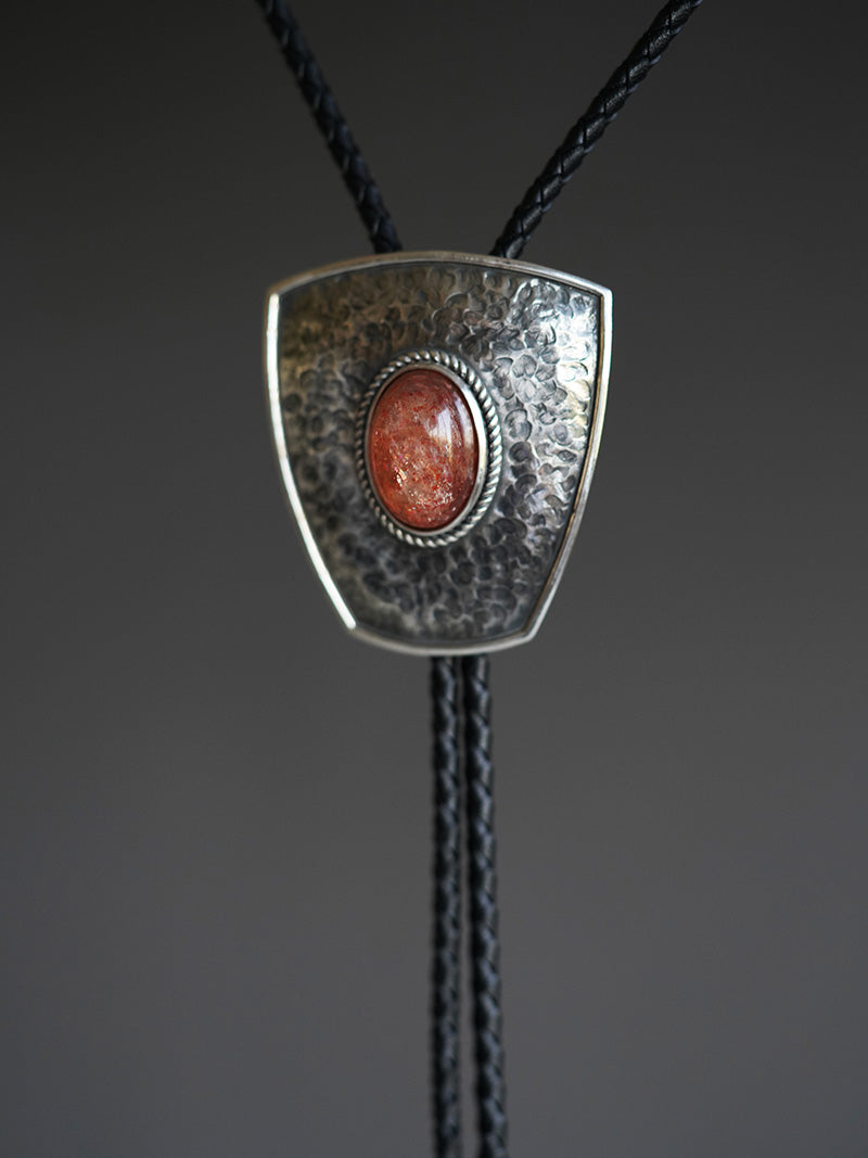 “Shield of the Paladin” S999 Fine Silver with Sunstone Bolo Tie