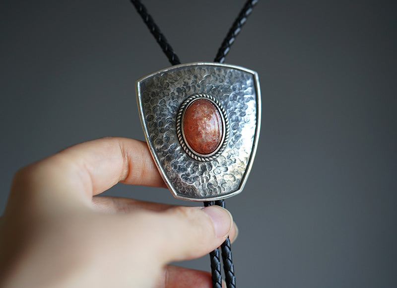 “Shield of the Paladin” S999 Fine Silver with Sunstone Bolo Tie