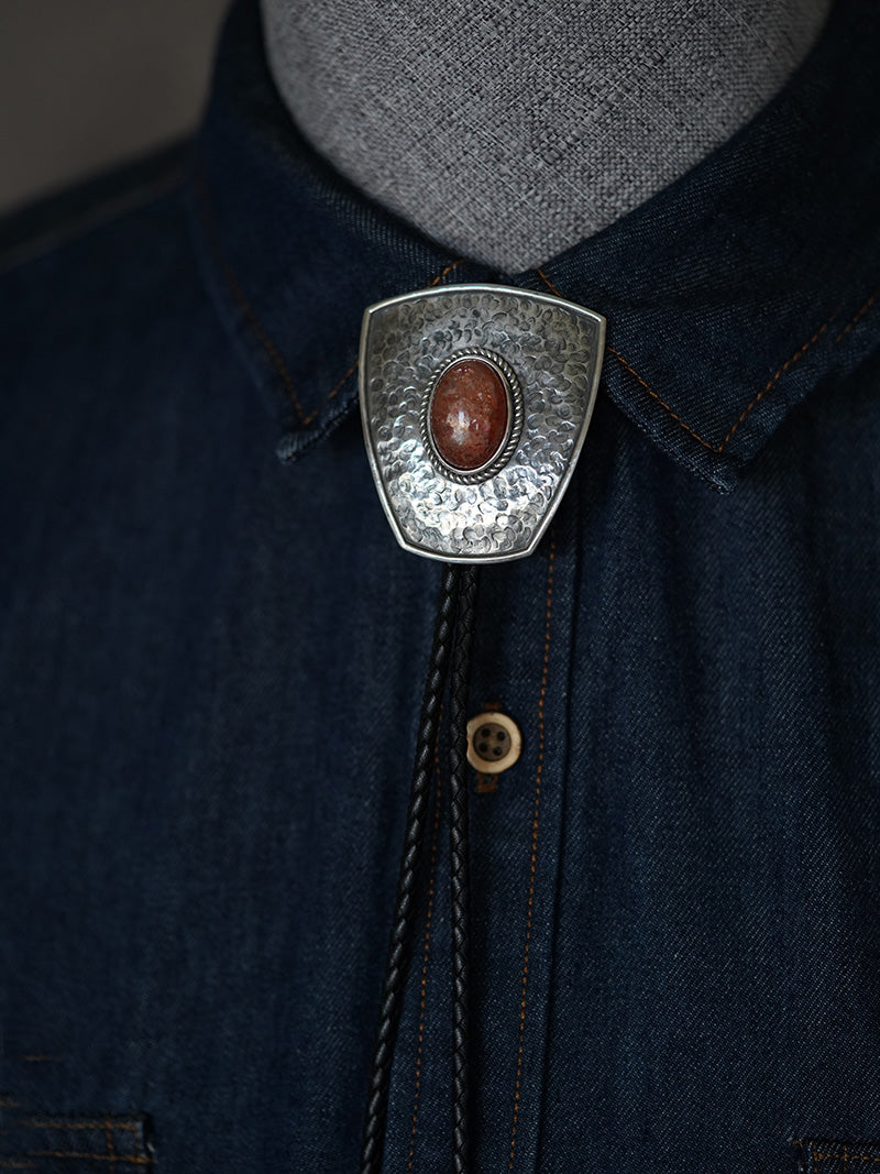 “Shield of the Paladin” S999 Fine Silver with Sunstone Bolo Tie