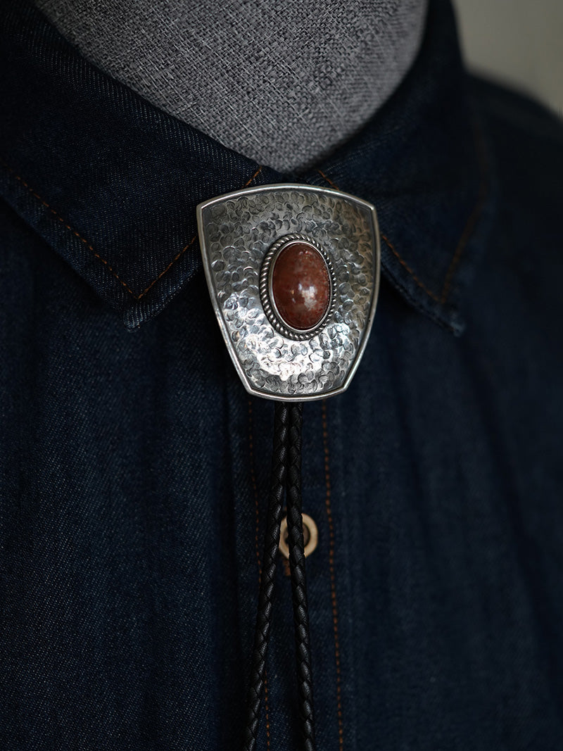 “Shield of the Paladin” S999 Fine Silver with Sunstone Bolo Tie