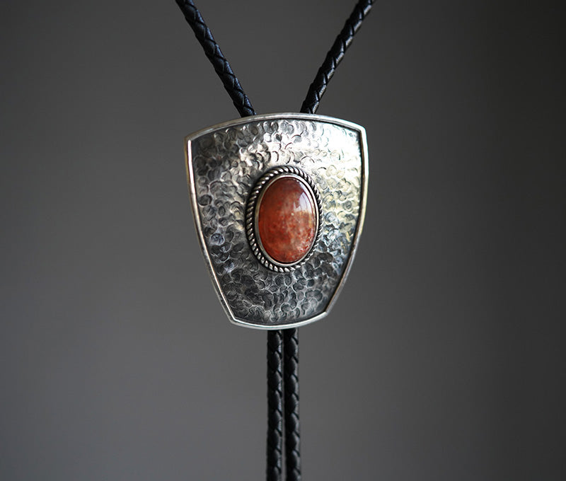 “Shield of the Paladin” S999 Fine Silver with Sunstone Bolo Tie