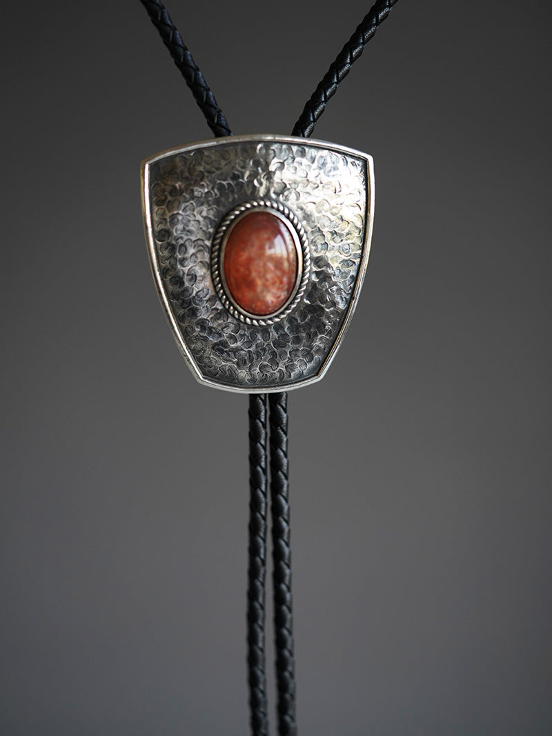 “Shield of the Paladin” S999 Fine Silver with Sunstone Bolo Tie
