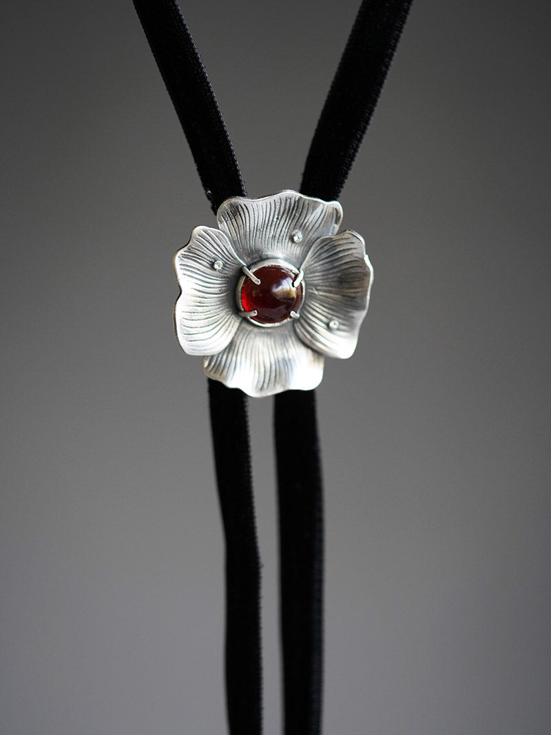 "Poppy-Resilience & Rebirth" Silver with Garnet Stone Bolo Tie