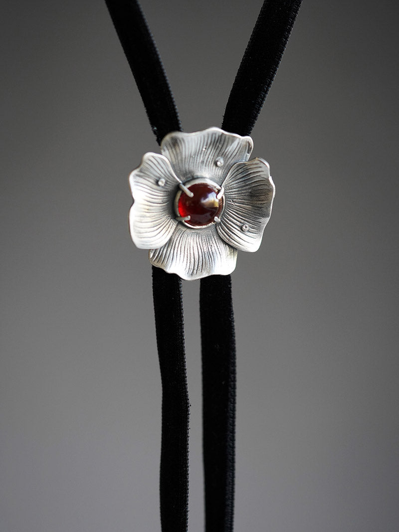 "Poppy-Resilience & Rebirth" Silver with Garnet Stone Bolo Tie