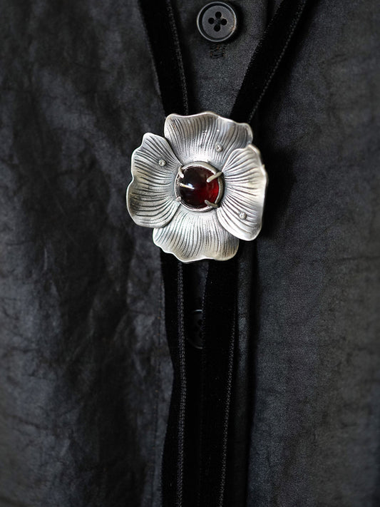 Artical Heart "Poppy-Resilience & Rebirth" Silver with Garnet Stone Bolo Tie