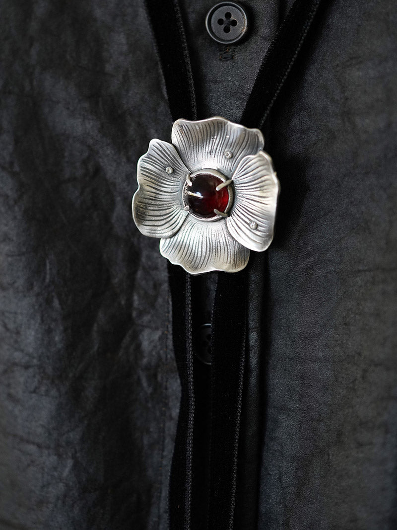 "Poppy-Resilience & Rebirth" Silver with Garnet Stone Bolo Tie