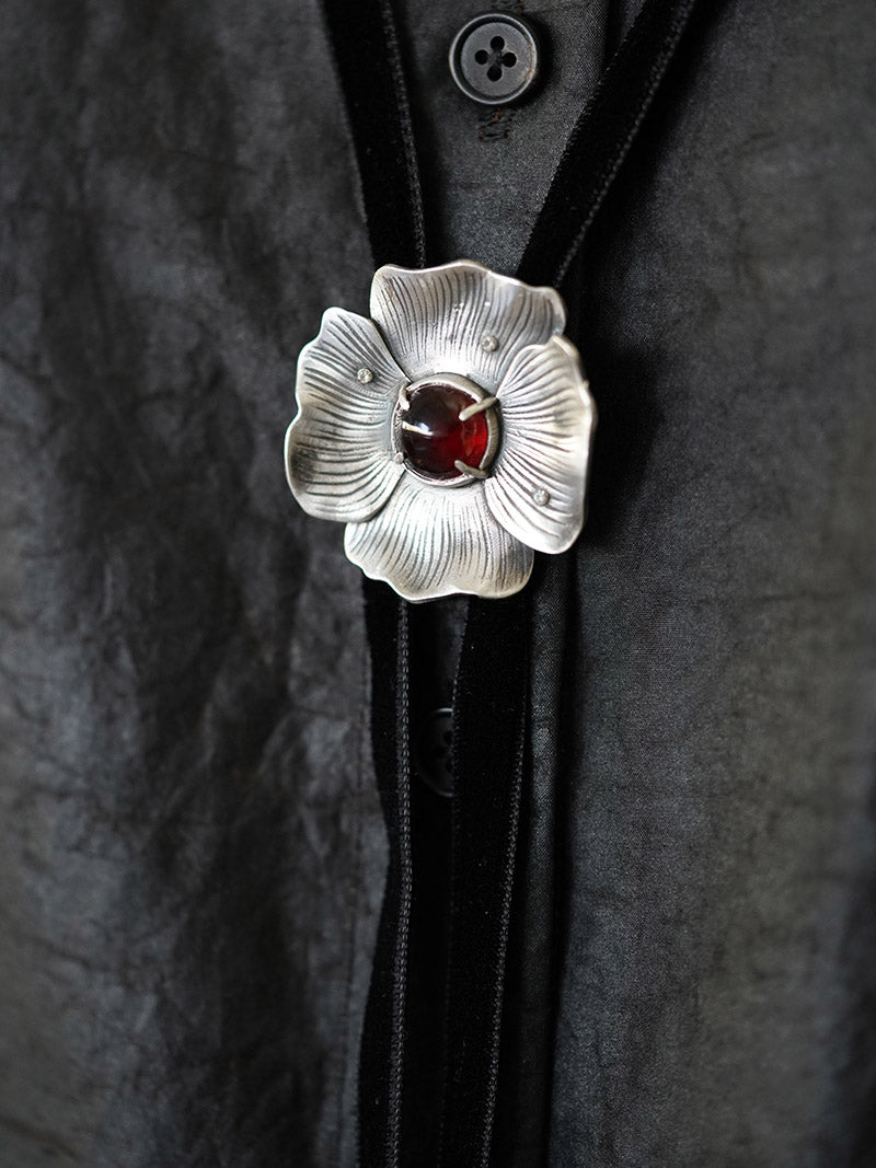 "Poppy-Resilience & Rebirth" Silver with Garnet Stone Bolo Tie
