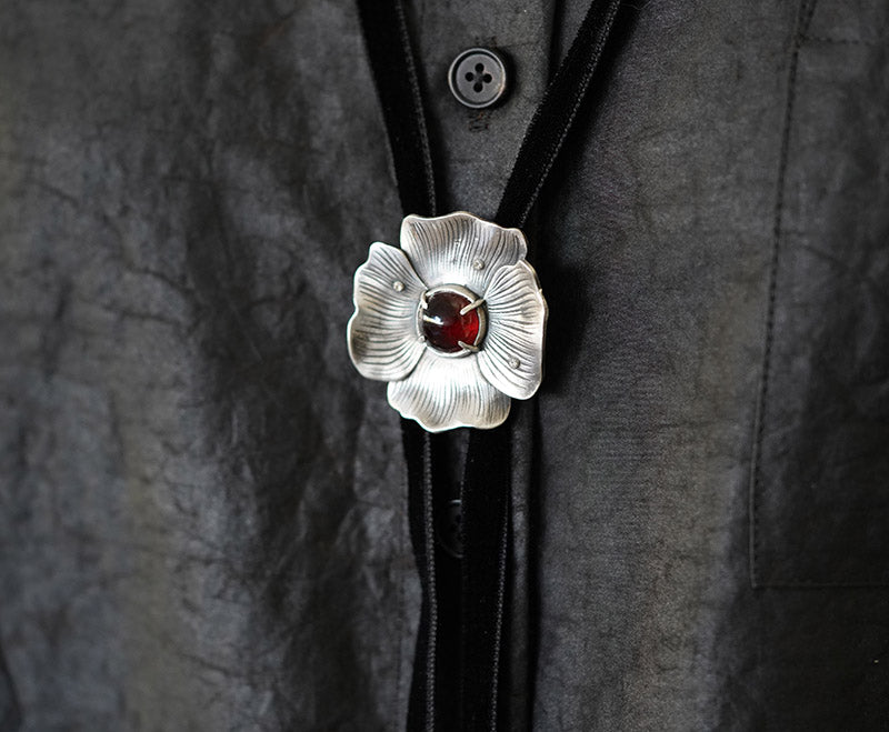 "Poppy-Resilience & Rebirth" Silver with Garnet Stone Bolo Tie