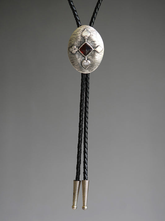 Artical Heart ”The Sovereign Gambit“ Silver & Sugarloaf Garnet Gemstone Bolo Tie