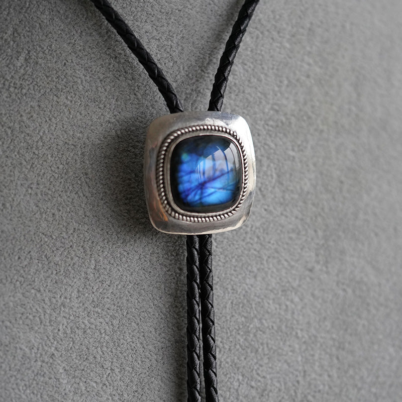 The Celestial Shield: S999 Silver with Labradorite Bolo Tie