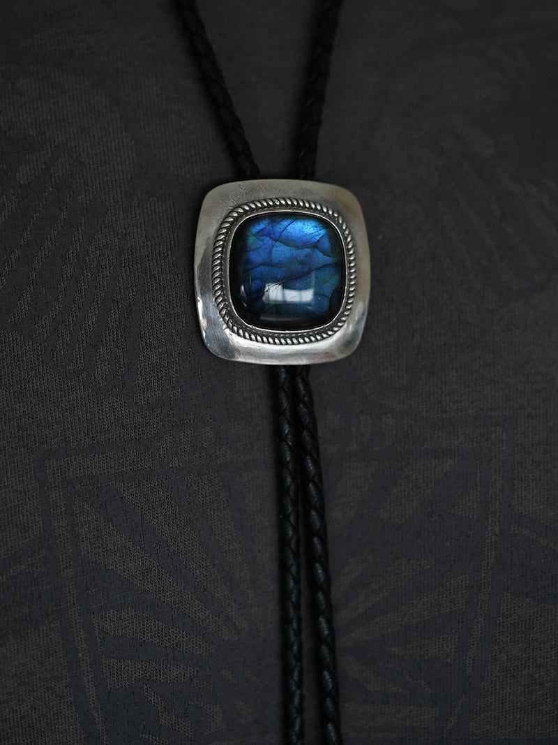 The Celestial Shield: S999 Silver with Labradorite Bolo Tie