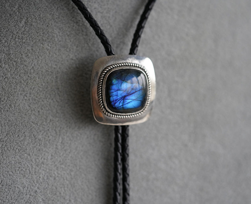 The Celestial Shield: S999 Silver with Labradorite Bolo Tie