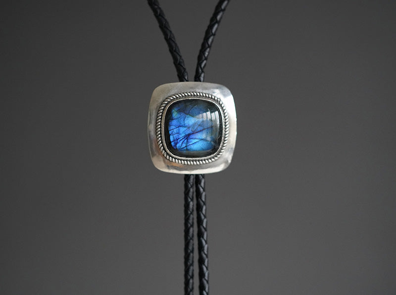 The Celestial Shield: S999 Silver with Labradorite Bolo Tie