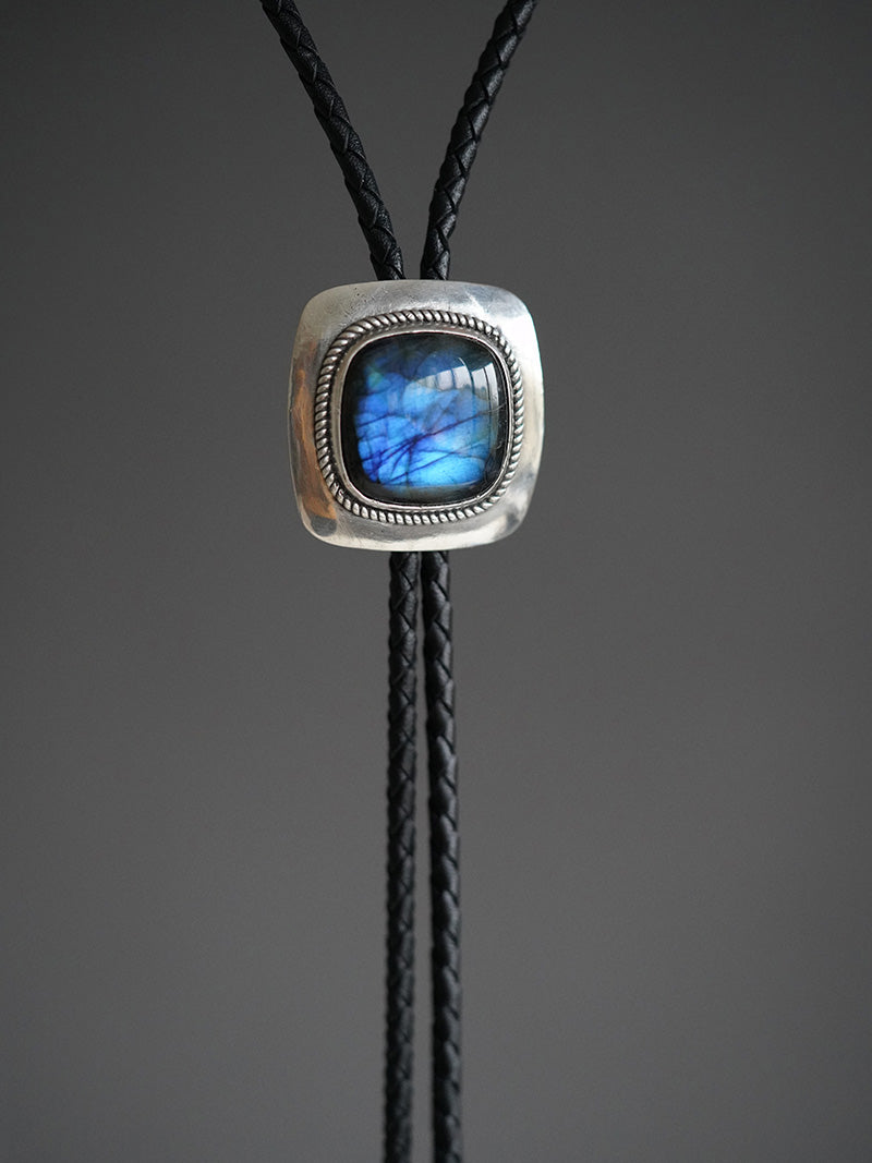 The Celestial Shield: S999 Silver with Labradorite Bolo Tie