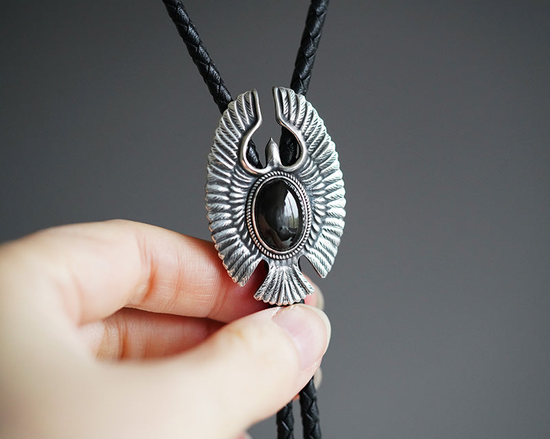 “The Wind-Carver” S999 Silver with  Black Star Diopside Bolo Tie