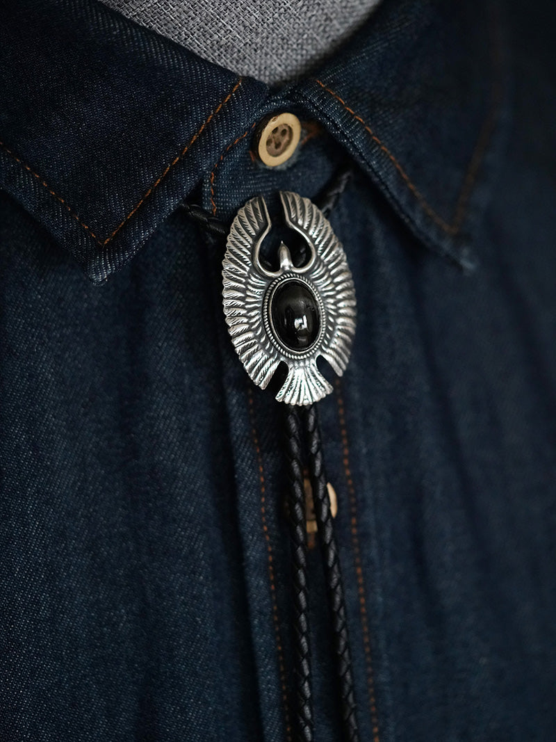 “The Wind-Carver” S999 Silver with  Black Star Diopside Bolo Tie