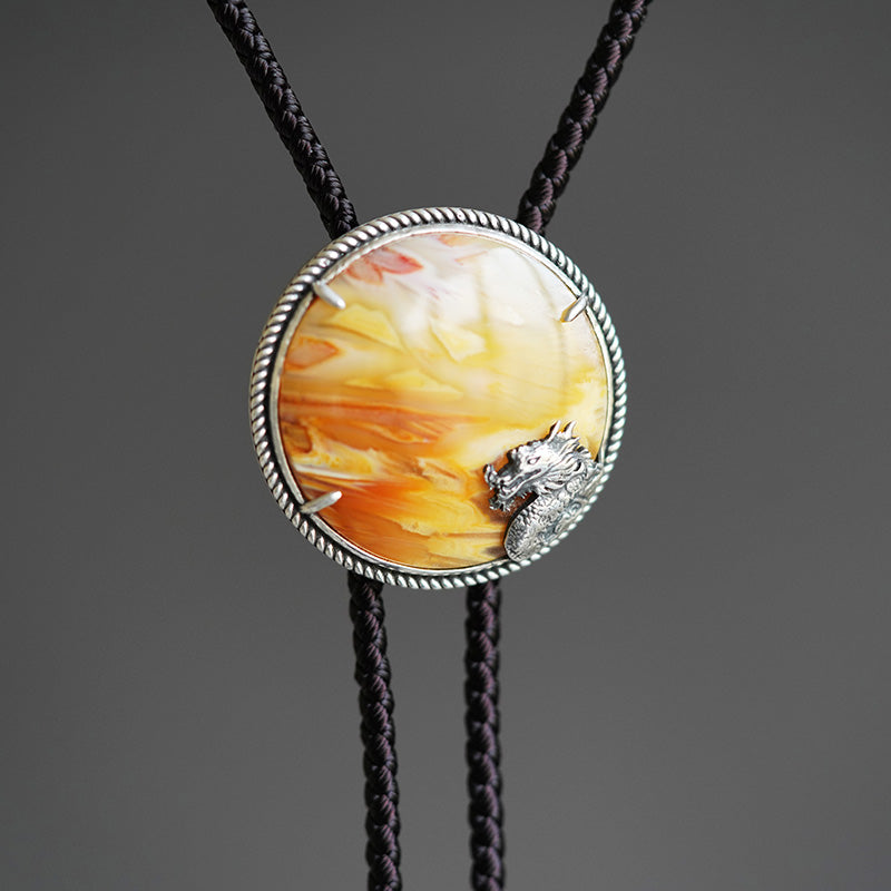 The Wave-Riding Dragon – One-of-a-Kind Silver with Agate Bolo Tie