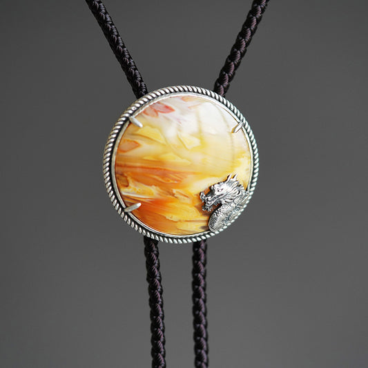 The Wave-Riding Dragon – One-of-a-Kind Silver with Agate Bolo Tie