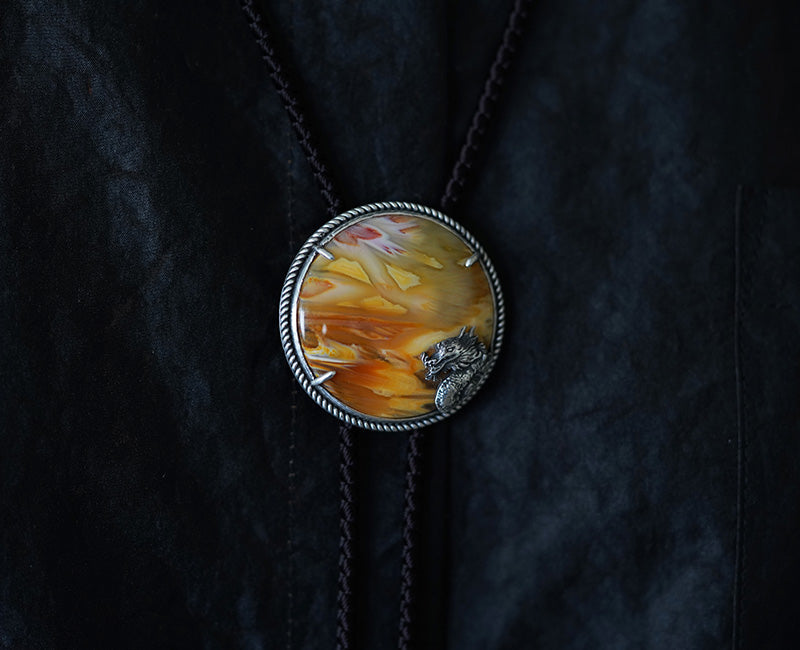 The Wave-Riding Dragon – One-of-a-Kind Silver with Agate Bolo Tie