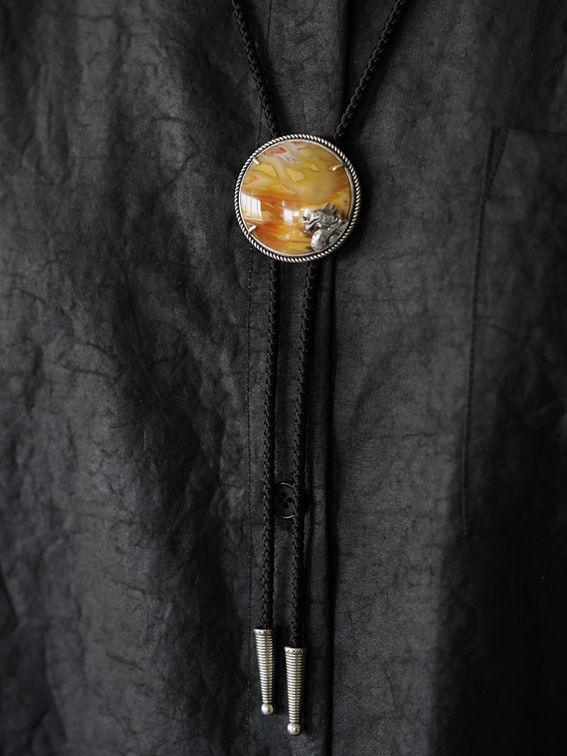 The Wave-Riding Dragon – One-of-a-Kind Silver with Agate Bolo Tie