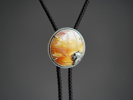 The Wave-Riding Dragon – One-of-a-Kind Silver with Agate Bolo Tie
