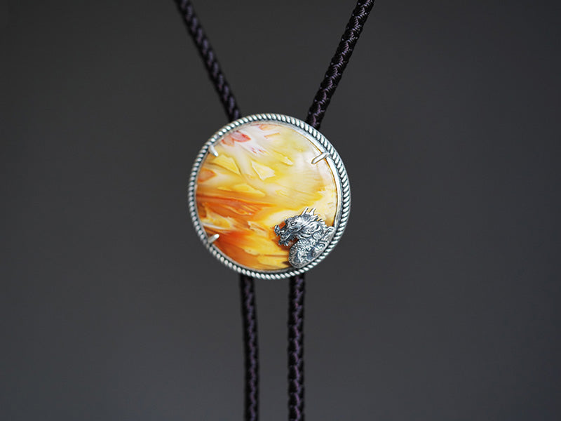 The Wave-Riding Dragon – One-of-a-Kind Silver with Agate Bolo Tie