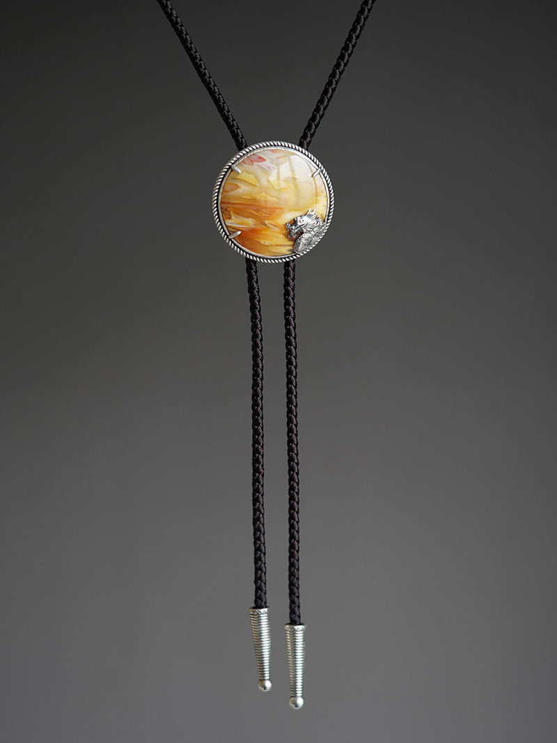 The Wave-Riding Dragon – One-of-a-Kind Silver with Agate Bolo Tie