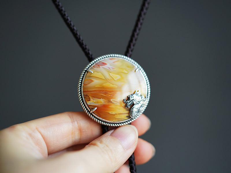 The Wave-Riding Dragon – One-of-a-Kind Silver with Agate Bolo Tie