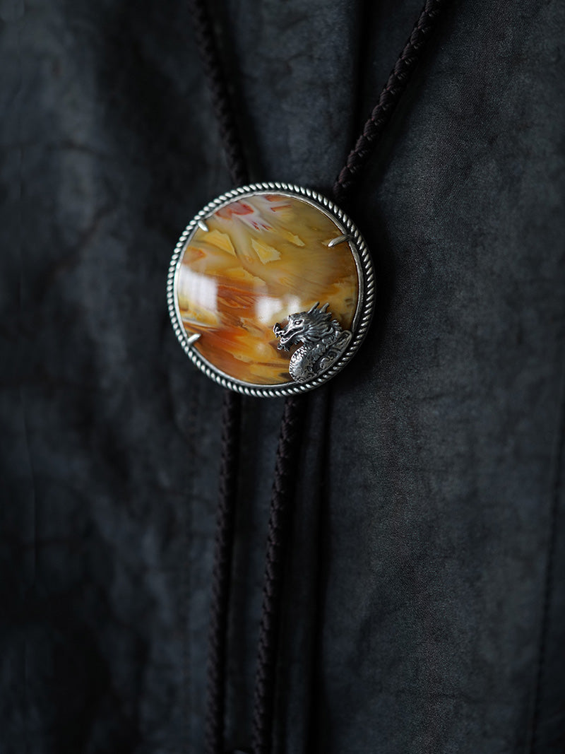 The Wave-Riding Dragon – One-of-a-Kind Silver with Agate Bolo Tie