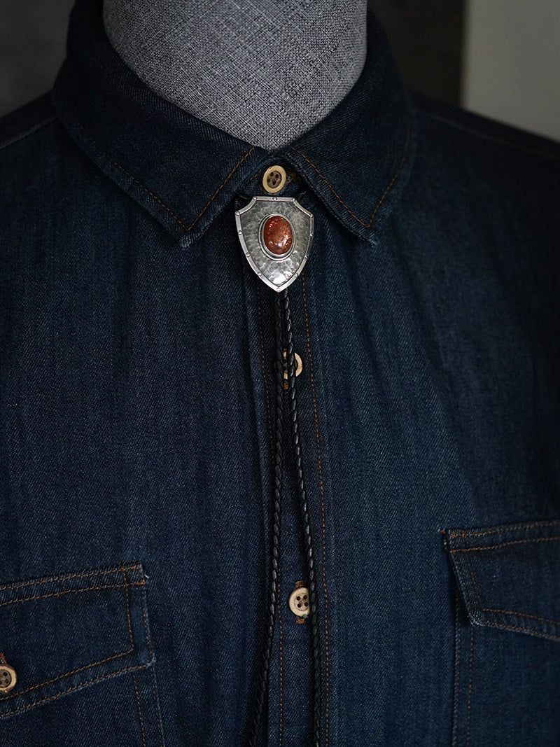 The Relentless Shield-One-of-a-Kind Hammered Solid Silver Sunstone Bolo Tie