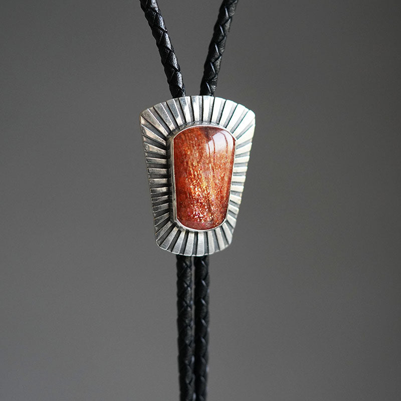 Shield of Light – OOAK S999 Fine Silver Sunstone Bolo Tie