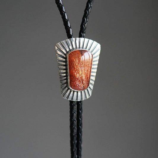 Shield of Light – OOAK S999 Fine Silver Sunstone Bolo Tie