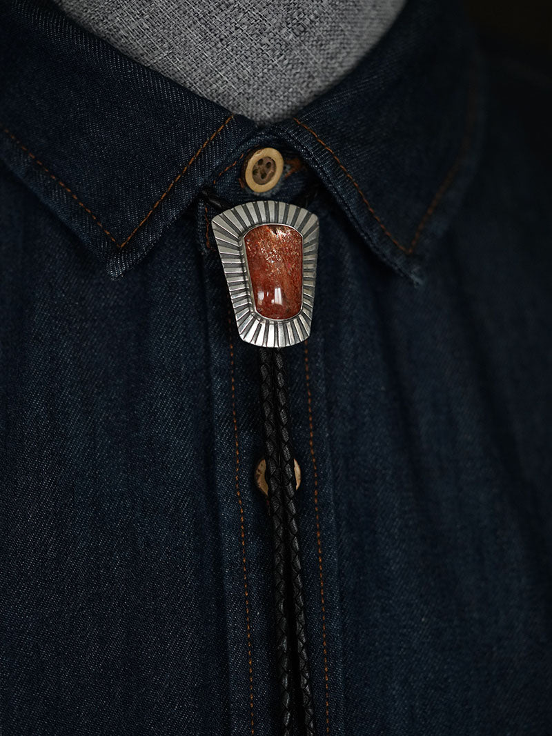 Shield of Light – OOAK S999 Fine Silver Sunstone Bolo Tie